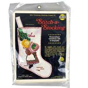 Sunbonnet Sue Vintage NMI Crewel Embroidery Mini Christmas Stocking Kit 1001